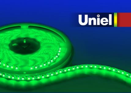 Светодиодная лента Uniel (05488) 5M зеленый 48W ULS-3528-120LED/m-8mm-IP65-DC12V-9,6W/m-5M-GREEN